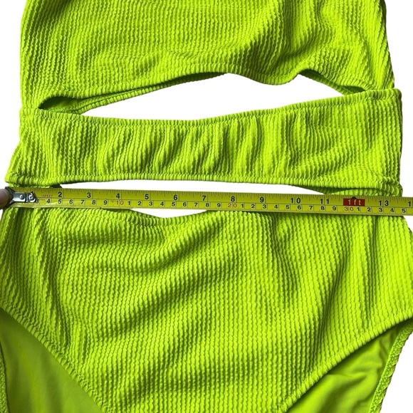 Aerie Real Good Neon Green One Shoulder Cutout Swimsuit XL | Textured One Piece - Picture 8 of 8